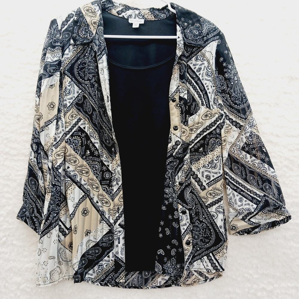 Blouse Set Layered Black Paisley Whimsycore Festival Office Siren Grunge Size XL